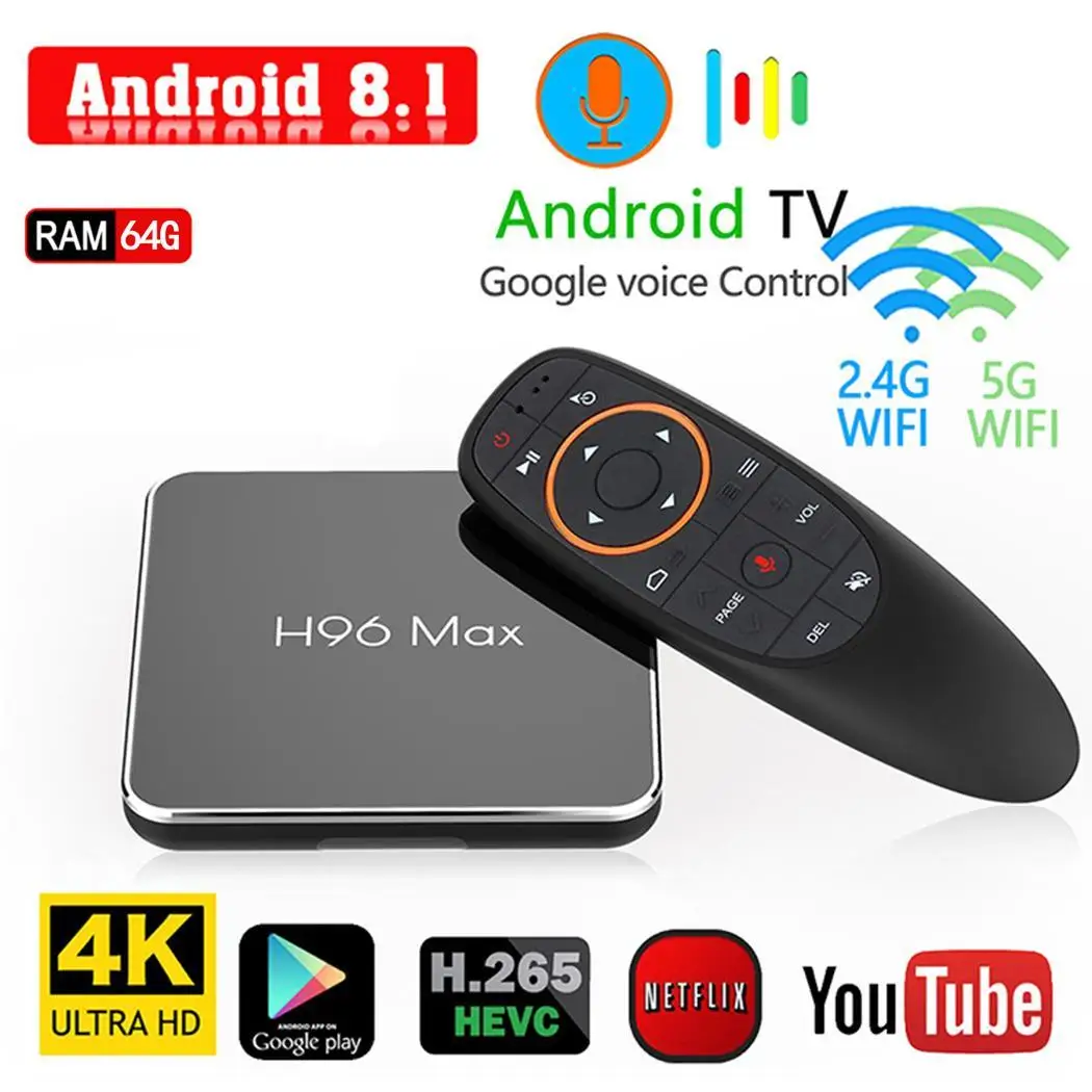 H96MAXX2 ТВ приставка Голосовая версия TF u диск четырехъядерный Двойной Wi Fi Bluetooth