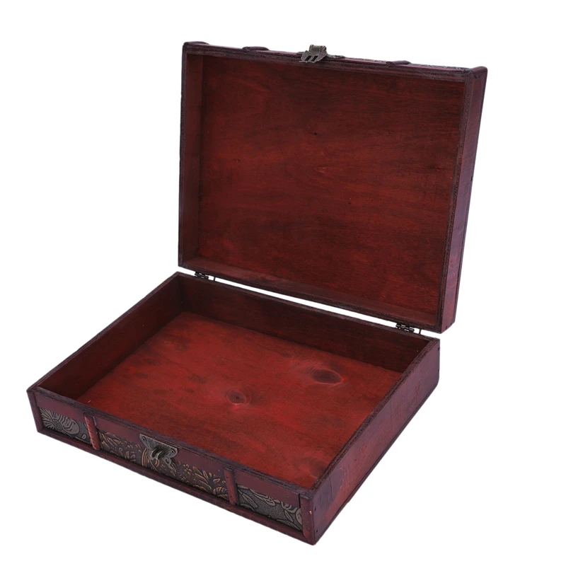 Деревянная коробка для хранения ювелирных изделий большая винтажная деревянная коробка с металлическим замком Свадебная подарочная упаковка ручное настольное украшение