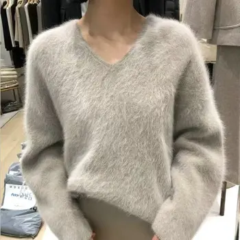 

High Quality Mink cashmere Sweater Women Korean Autumn Winter Pullover Casual Loose Thick Warm Knitted Sweaters Jumper MY1787