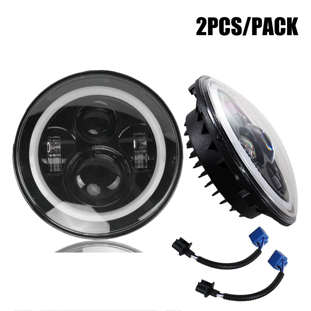 

2PCS 7inch Round Led Headlight High Low Beam Light Halo Angle Eyes DRL Headlamp For Jeep Wrangler Off Road 4x4 Motorcycle
