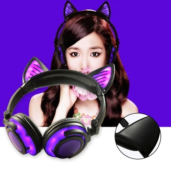 

Bluetooth Headphones Cat Ear LED Light Up Wireless Foldable Headphones with 3.5mm Cable
