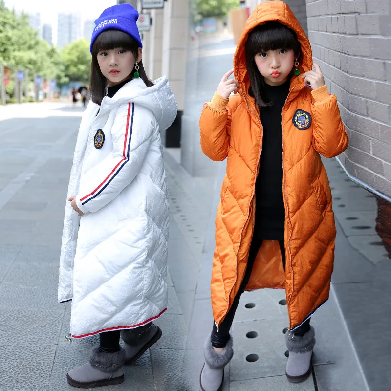 

2018 New Style Winter Korean-style Fashion Girls'cotton-padded Clothes Women's Big Kid over-the-Knee X-long Hooded Cotton Overco