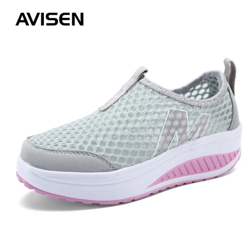 

Summer Fashion Women Sneakers Platforms Breathable Hollow Mesh Casual Shoes Solid Color Slip-on Increase Ladies Sports Shoes