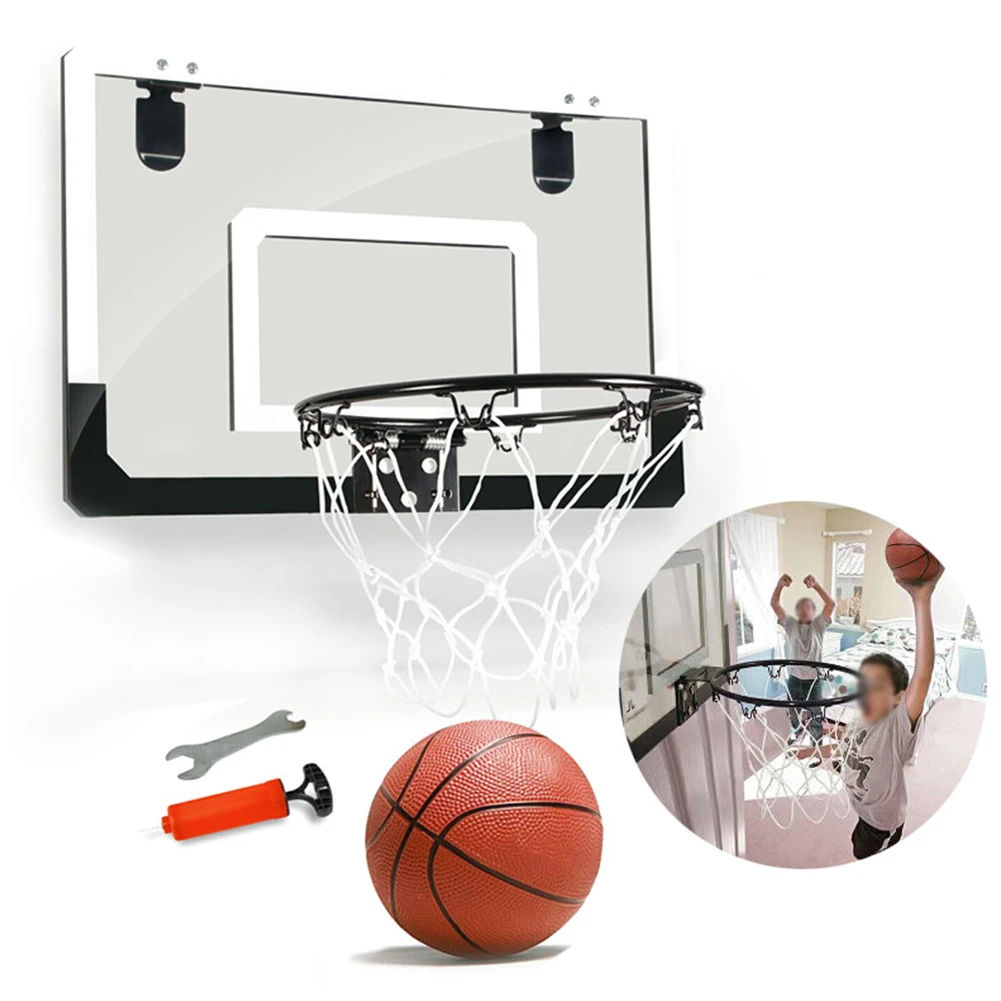 

Shatterproof Backboard Indoor Basketball Hoop Set Toy Steel Rim Transparent Wall Hanging Mini Punch Free Office Children Sports