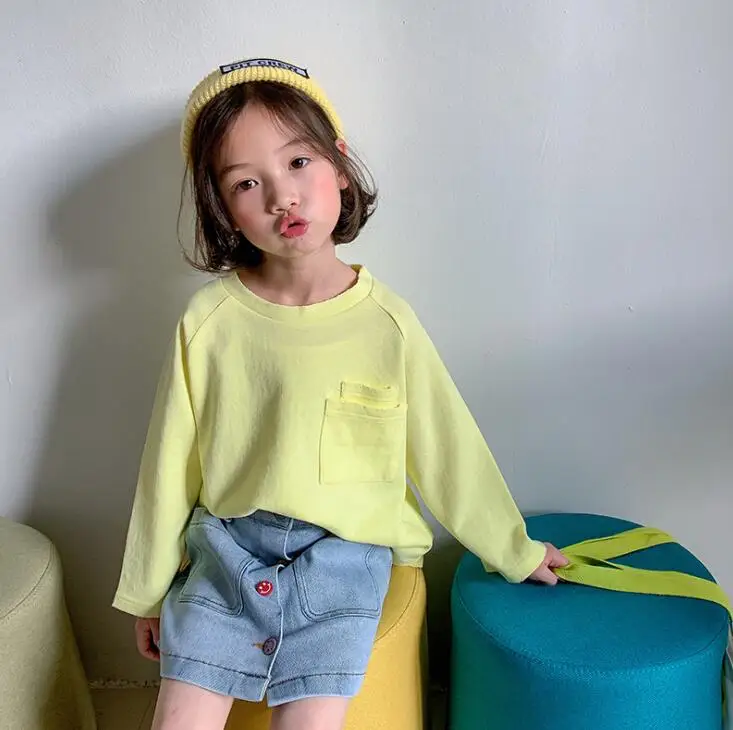 

2020 New Girls Pocket T-Shirt Cotton Spring Fashion Girls Top 2-7t PO271