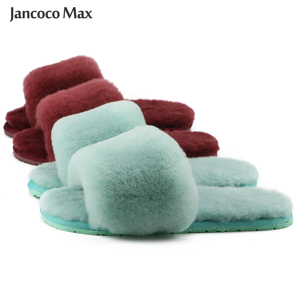 Women Slippers Warm Slippers Winter Warm Slides Sheepskin Sliders Women's Real Wool Fur Slippers Home Indoor Winter Shoes S6038