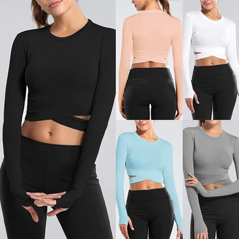 Sexy Yoga T shirts Women Long Sleeve Running Quick Dry Fitness Gym Crop Tops Solid