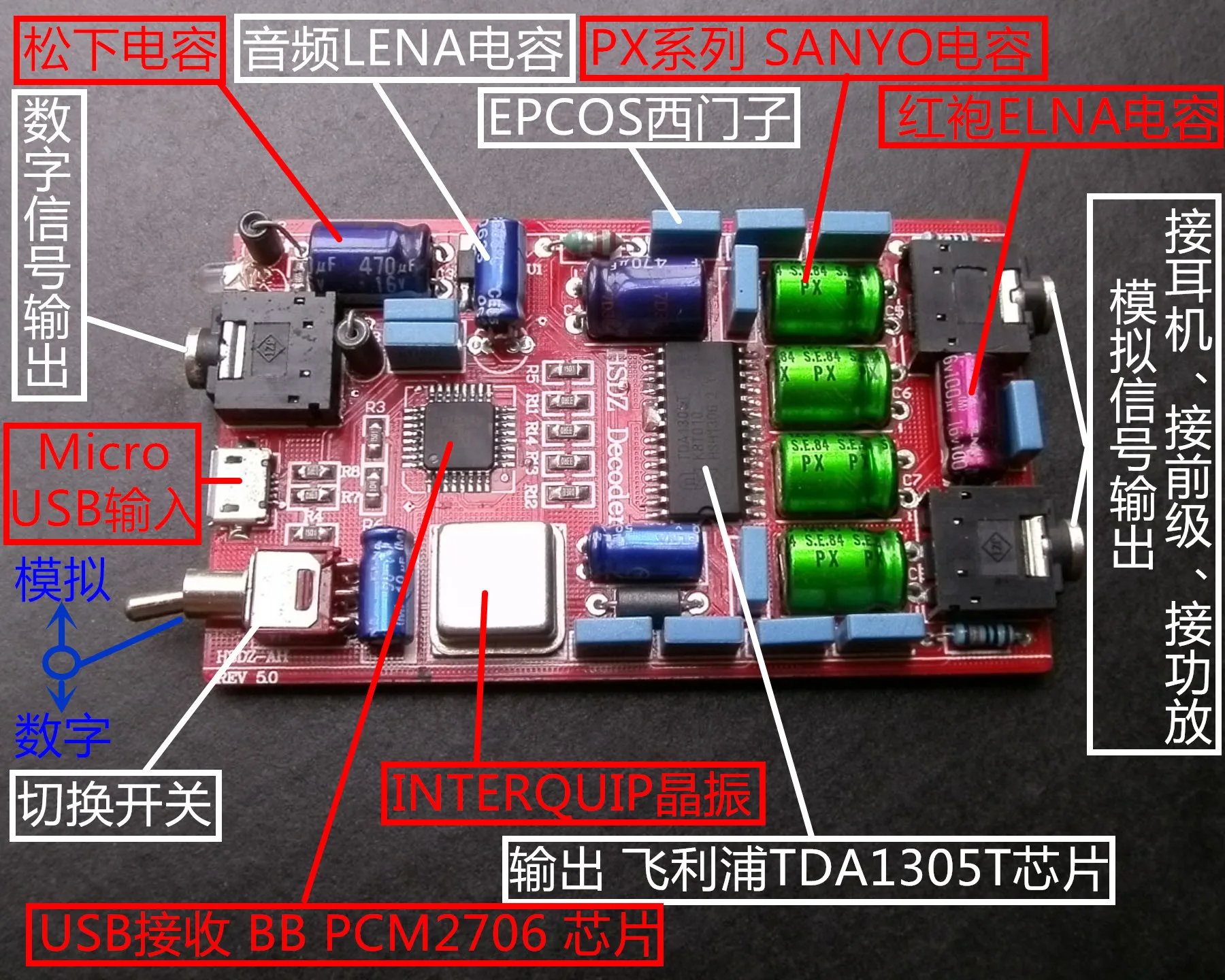 PCM2706DAC аудио декодер Hifi Fever готовые USB звуковая карта TDA1305DAC усилитель для наушников