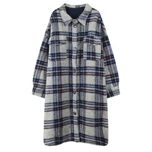 19 осень и зима, смешанные цвета, узор, пальто, женское платье, стиль ретро, в клетку, отложной воротник, большой карман, модное, средней длины