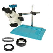 3.5X 7X 45X 90X Simul-focal Тринокулярный Стерео Зум-микроскоп 30MP HDMI USB микроскоп камера 144 светодиодный светильник изоляционный коврик