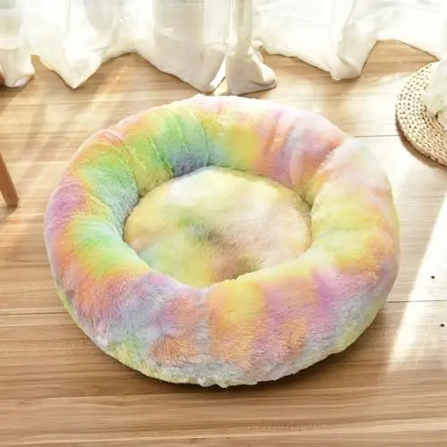 Rainbow Супер мягкая кровать для собаки моющаяся длинная плюшевая собачья Конура глубокий сон собачий дом Бархатные коврики диван для собаки чихуахуа собачья корзина кровать для питомца - Цвет: Rainbow