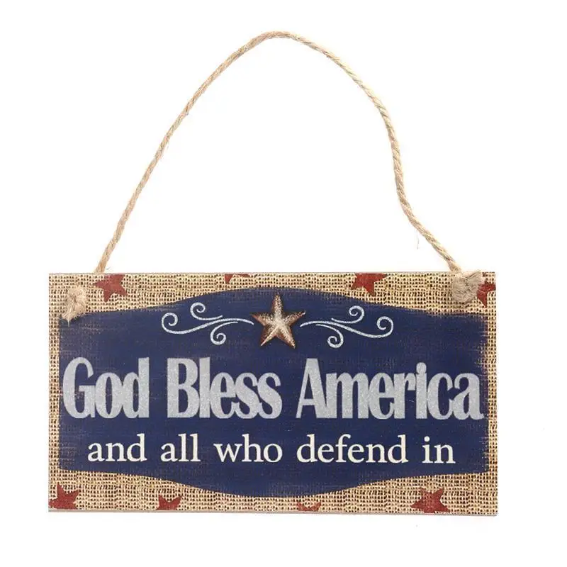 

Hot Fourth of July Party God Bless America and all who defend in Hanging Sign Decoration Fiberboard