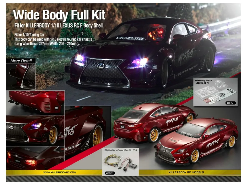 Killerbody 1:10 RC Широкий комплект всего тела подходит для Lexus RCF body