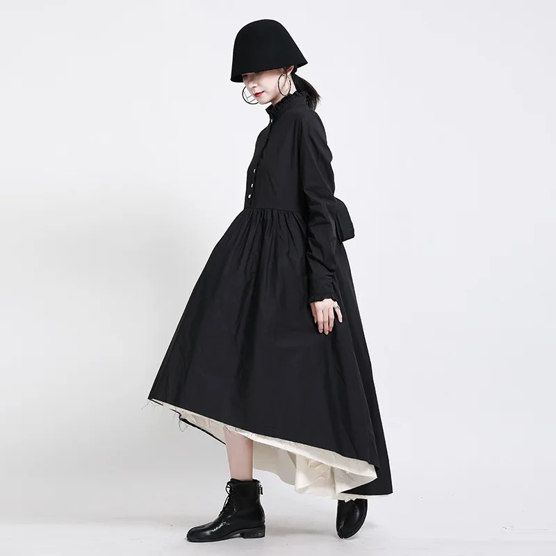 Japanese Style Dresses Women Long Sleeve Elegant Black And White