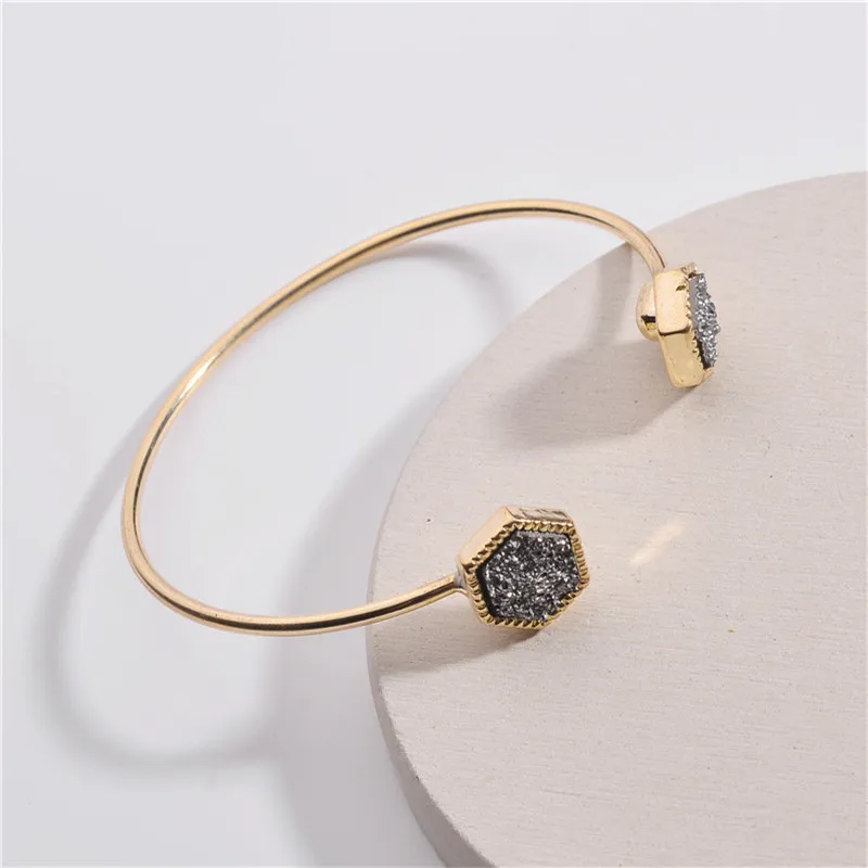18Triangle Quartz Bijoux European Vintage Jewelry Resin Druzy Asymmetry Hand Cuff Adjustable Bracelet For Women Bangles Bileklik