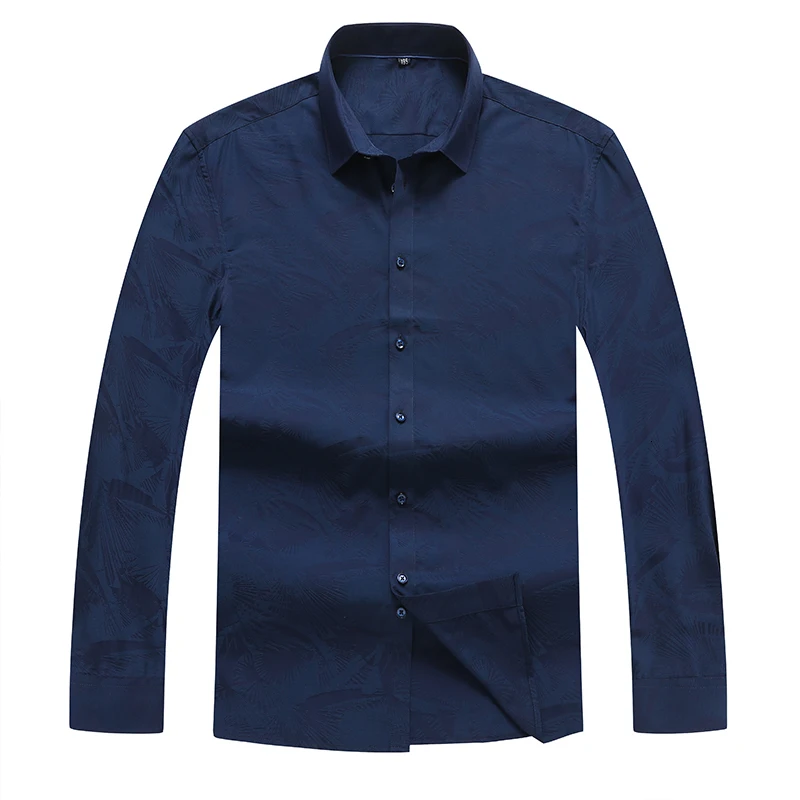 6XL 8XL 5XL Mens Long Sleeve Print Oxford Dress Shirt with Left Chest Pocket Male Casual Regular-fit Tops Button Down Shirts