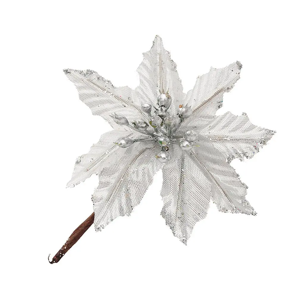 Unique Double Layer Christmas Tree Decorations Artificial Poinsettia Glitter Flower Wedding Ornament Decoration dropshipping