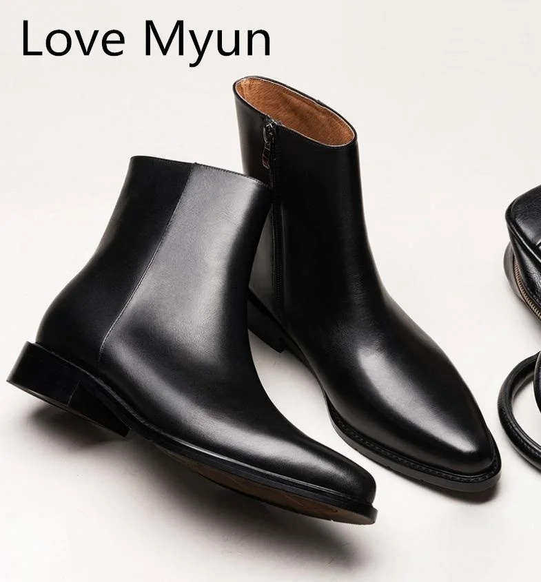 pointed leather chelsea boots