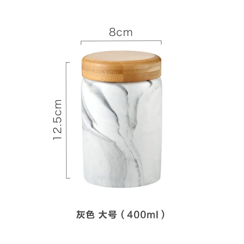 Мраморные керамические банки для хранения с крышкой для еды кофе специй банка для хранения чая чашка для воды с крышкой кухонный инструмент 400 мл - Цвет: Grey L