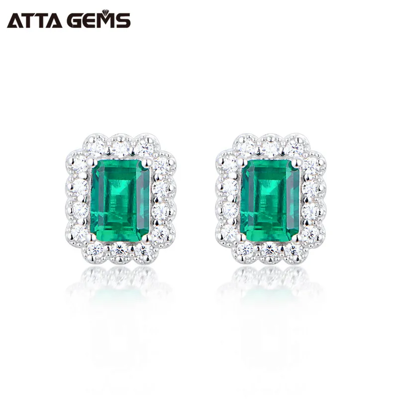 Green Emerald Silver Stud Earrings 4*5mm Emerald stones, 925 Sterling Silver Emerald Stud Earrings Women Gemstone Jewelry Wedding