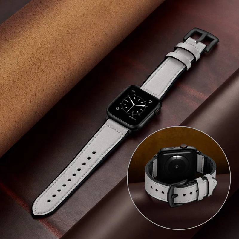 Ремешок силиконовый и кожаный для apple watch band 44 мм 40 браслет iwatch 42 38 series 6/SE/5/4/3/2/1
