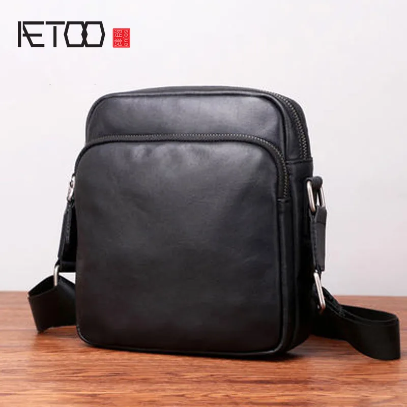 

BJYL Shoulder diagonal bag men's small bag casual men's bag head layer mini square bag trend