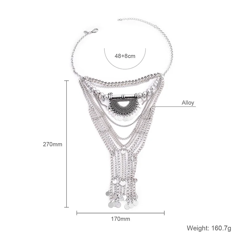 Shineland винтаж Серебро Золото большой воротник большой колье ожерелье для женщин индийские этнические массивные Подвески Femme кисточкой Макси Цыганский