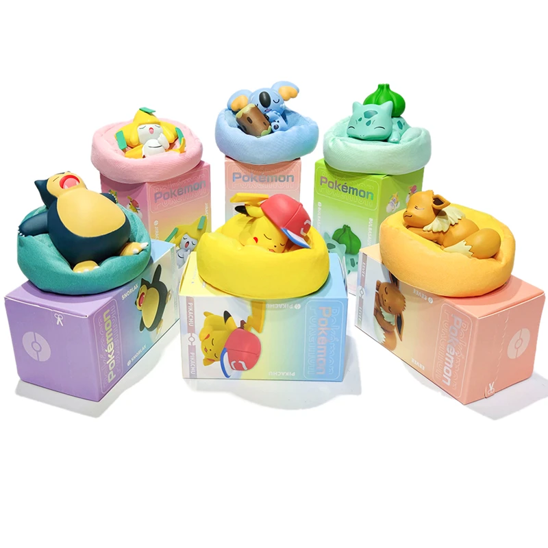 Genuine Pokemon Starry Dream Series Pikachu Jirachi Eevee Komala Snorlax Bulbasaur Anime Figures With Plush Base Model Dolls Toy