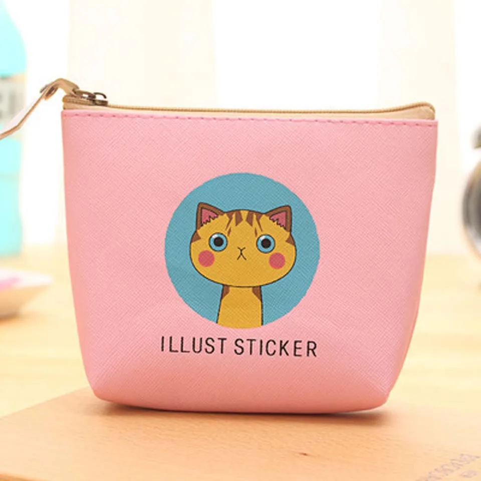 Fashion Cute Cat Pu Wallets Zipper Coin Bag Small Coin Purse Kid Money Key Coin Holder Bag Pouch