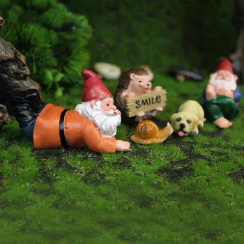 Funny Lying Gnome Statues Resin Mini Fairy Garden Dwarf Dog Snail hedgehog DIY Craft Micro Landscape Outdoor Figurine Ornament