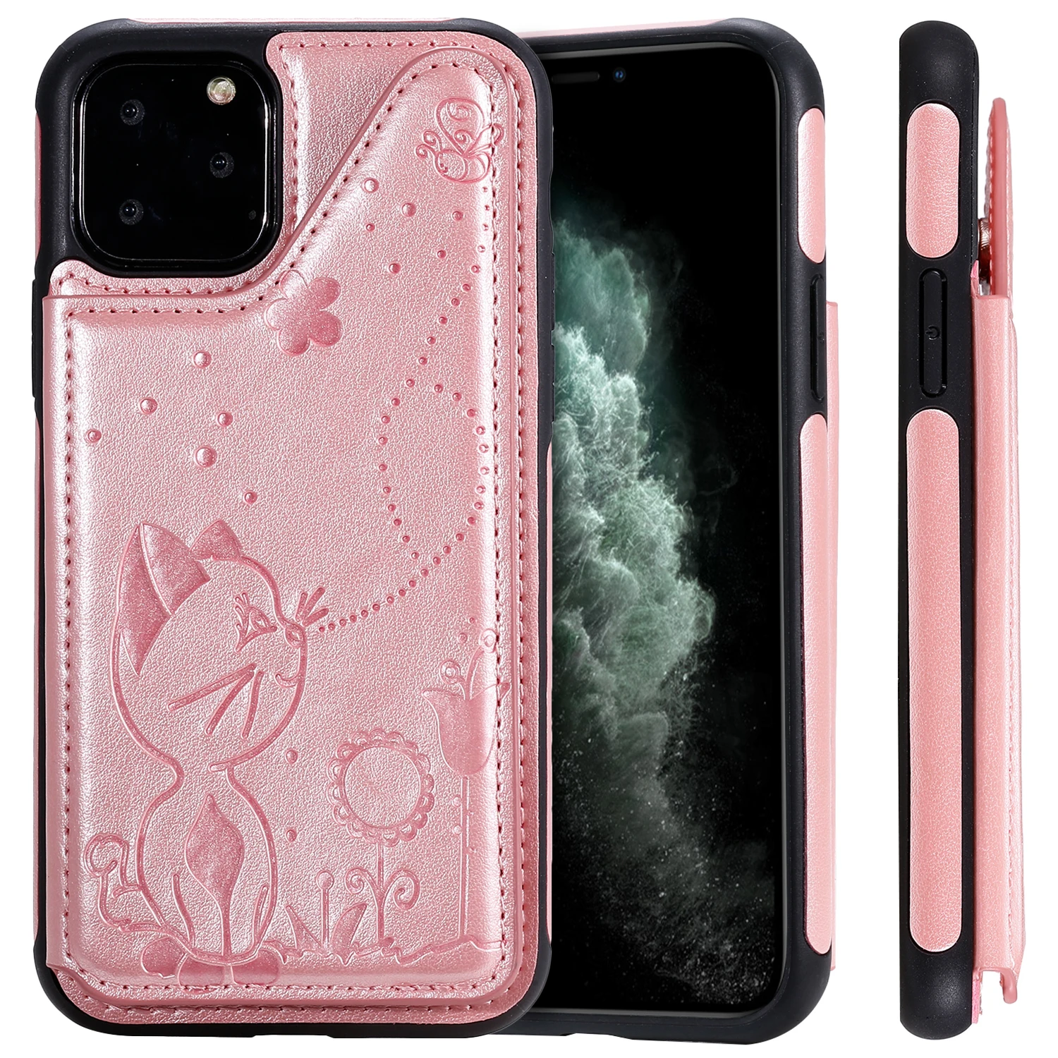 Rose Gold Ретро Чехол из искусственной кожи чехол для IPhone 11 Pro X Xr XS Max слот для карт держатель для samsung S10E S9 S10 Plus 5G Note 9 10 задняя крышка - Цвет: Rose Gold