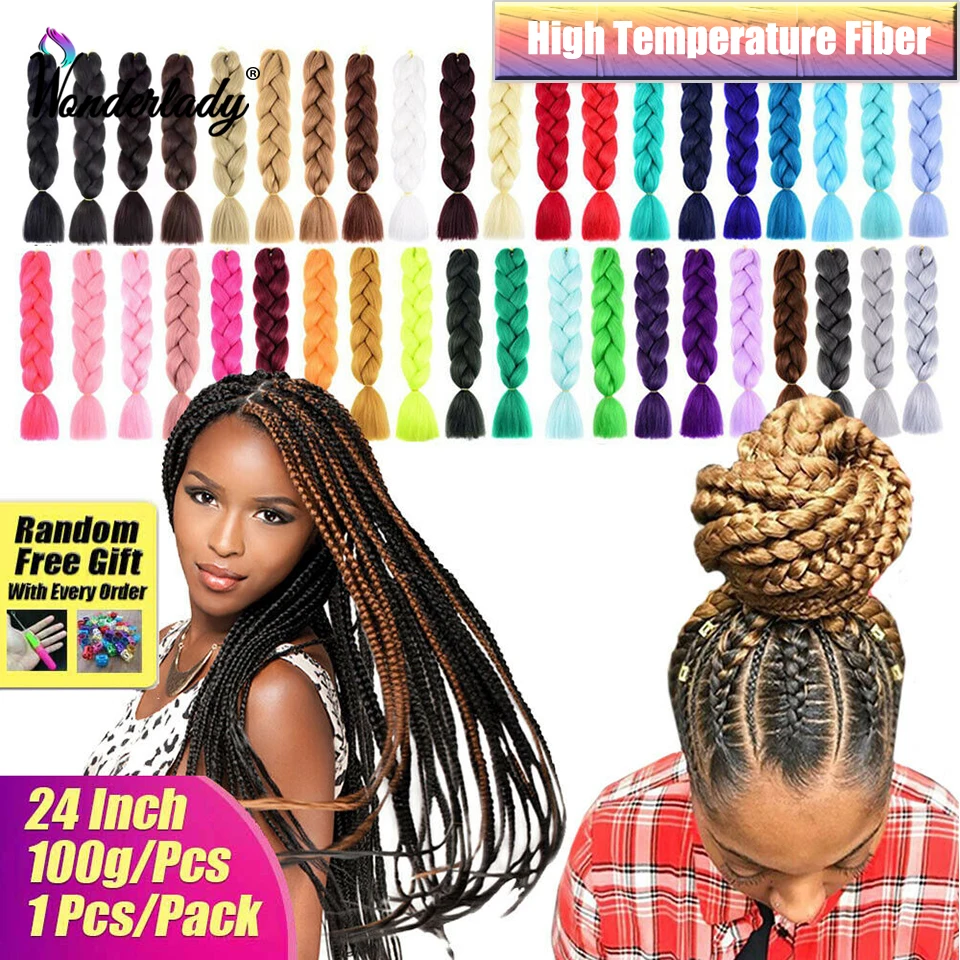 WonderLady trenzas Jumbo 24 pulgadas pelo trenzado sintético 120 colores de alta temperatura de fibra Ombre caja Twist trenzas extensiones de cabello