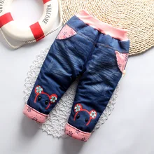 Новые стильные ковбойские штаны с хлопковой подкладкой для маленьких девочек, зимние плотные штаны для маленьких детей 0-3 лет, 18