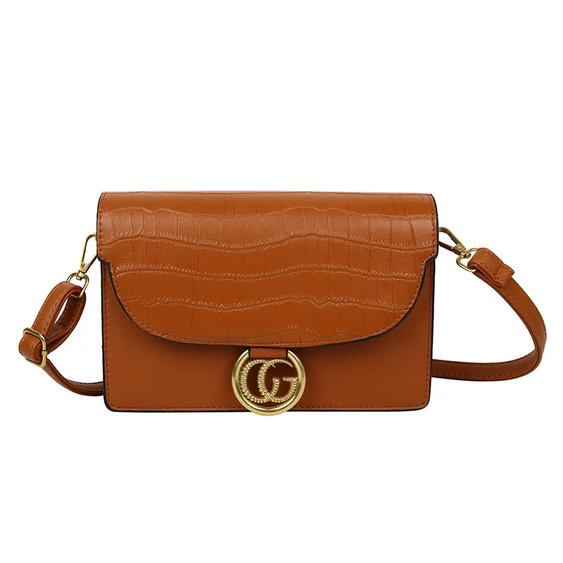 

New Style Casual Lock Vintage Soft Surface WOMEN'S Shoulder Bag Solid Color Cross Square Single Pu Square Sling Bag
