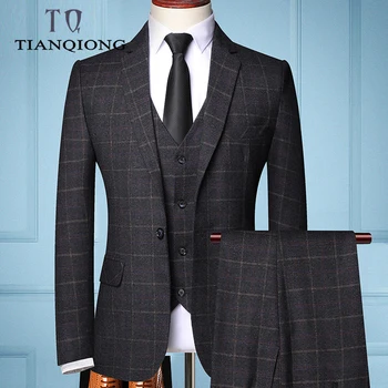 Three-piece Male Formal Business Plaids Suit for Men's Fashion   1