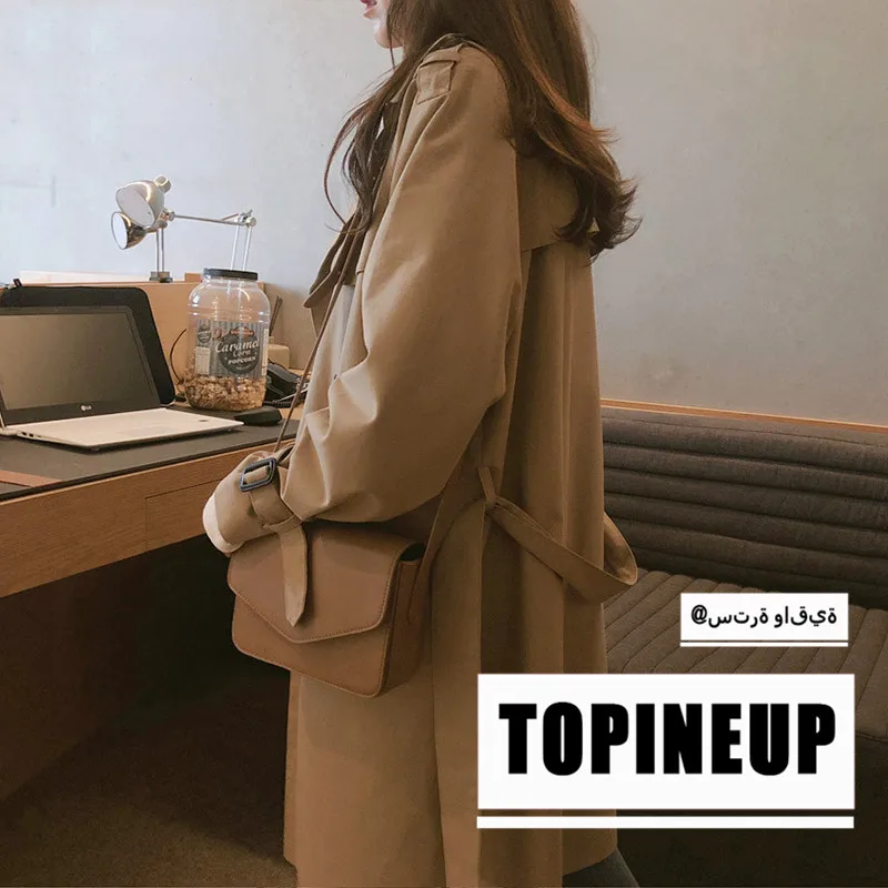 

Spring And Autumn Korean Style new ins Khaki trench coat women Waist Belt Loose Solid Color Double Breasted Chic Fashion