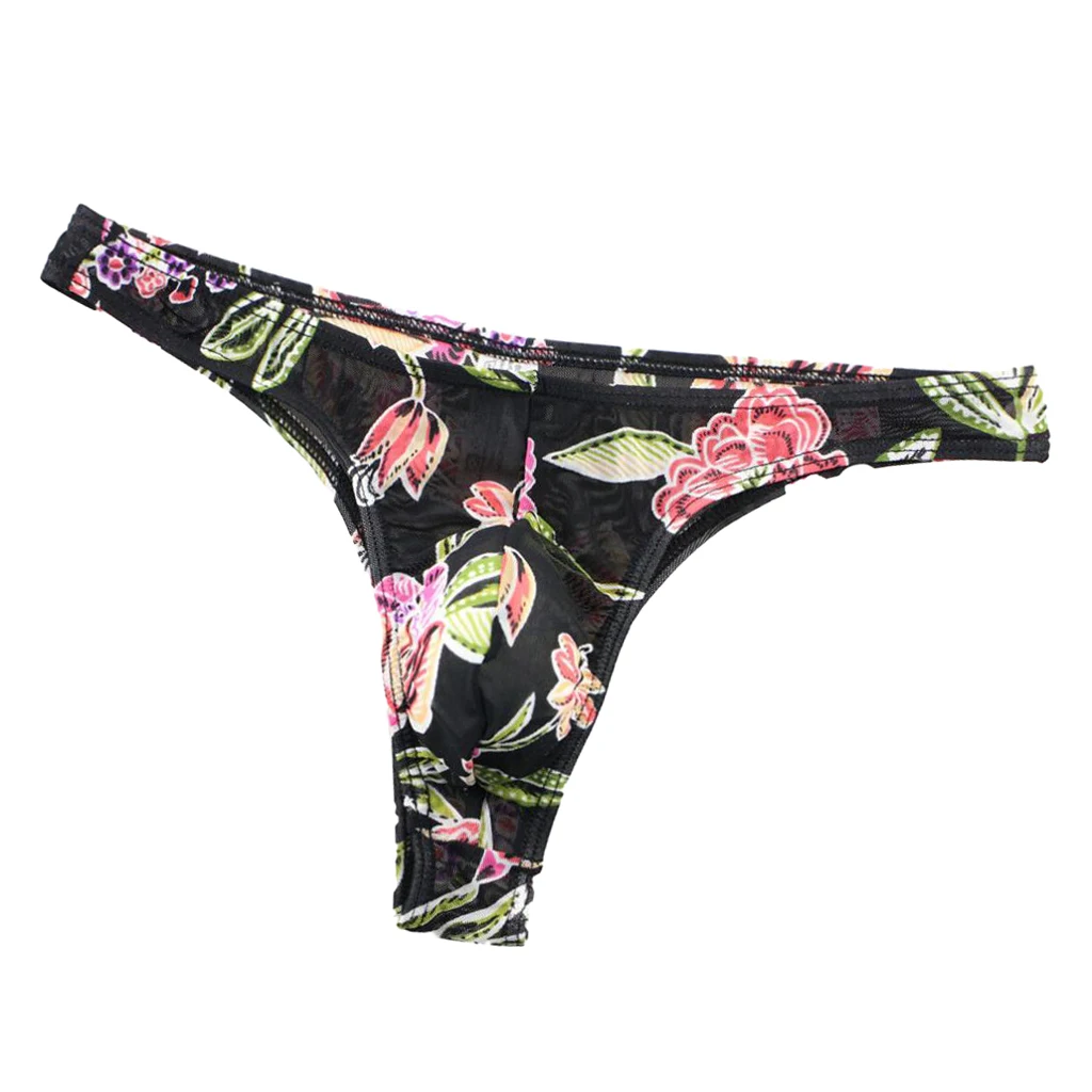 Men Low Rise G-string Floral Comfy Bikini Lingerie Underwear Thong Comfortable Backless Breathable Low Waist Underpants Briefs