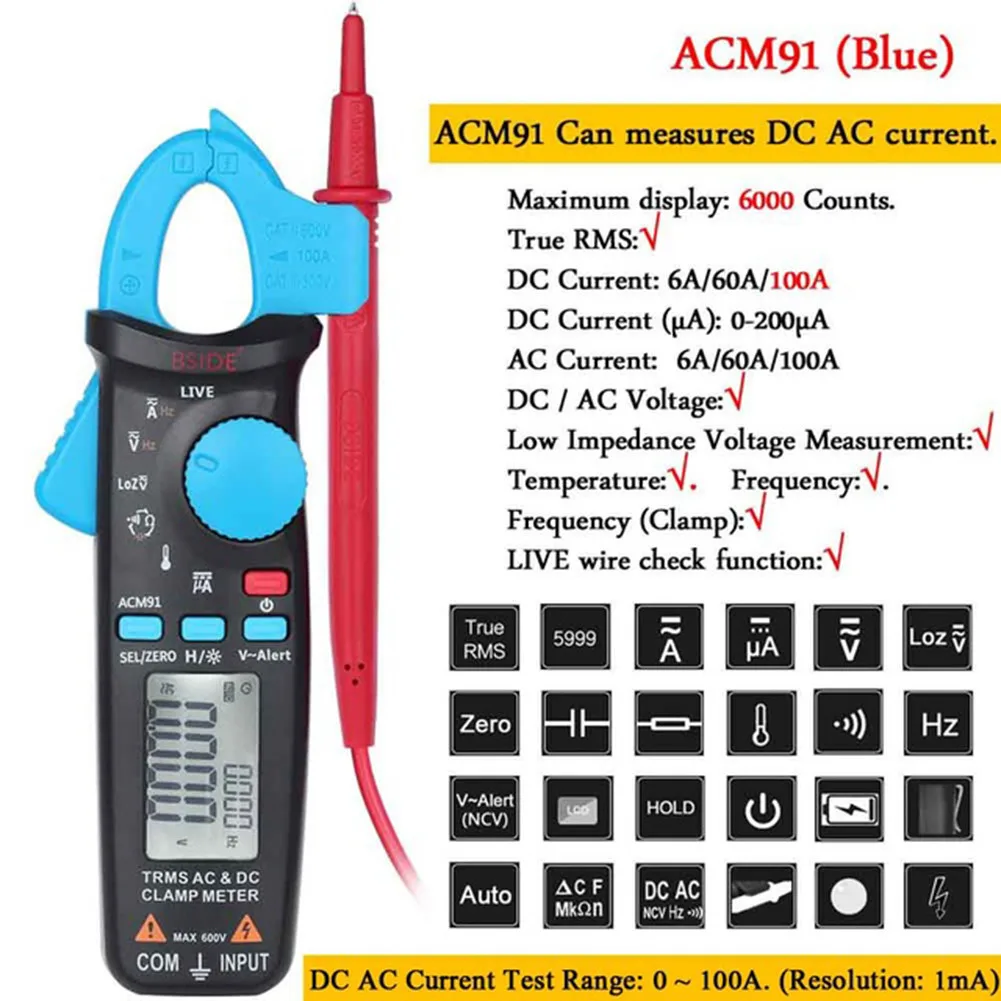Acm91 1ma braçadeira medidor ac dc baixa