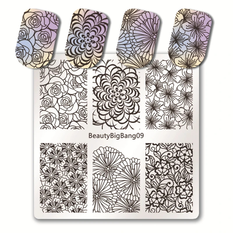 BeautyBigBang 6*6 см квадратная пластина для штамповки ногтей кружева цветок аксессуары для дизайна ногтей шаблон изображения пластины трафареты для штамповки ногтей плесень - Цвет: 9