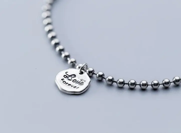 Forever "" love Authentic REAL. 925 пробы серебряные ювелирные изделия счастливый шар и диск неправильной формы Монета браслет цепочка отрегулировать GTLS827