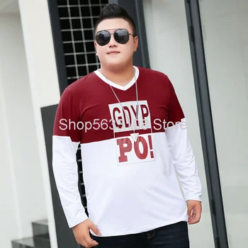 

Autumn Big Size Men's Wear Long Sleeve T Shirt Loose Plus Large Size Spell Color T-shirt Student Obesity Male Top Leisure