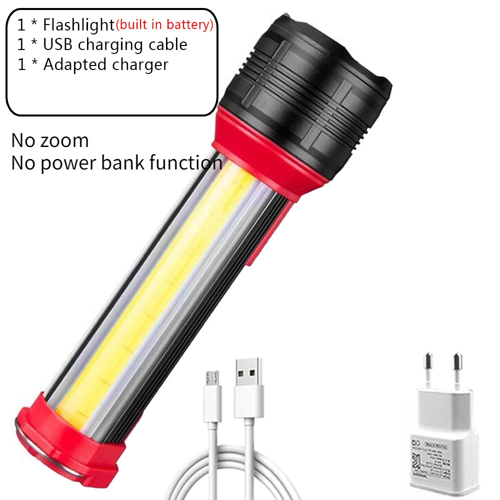 Novelty LED Flashlight Rotating Telescopic Zoom LED Torch with Side Light Rechargeable Camping Light Floodlight Can Charge Phone super bright flashlights Flashlights