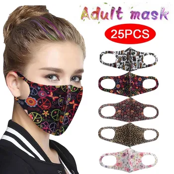 

25PC Adult Print Ice Silk Face Mask Reusable Breathable Mouth Mask Washable Mouth Cover Windproof Face Shield mondmaskers