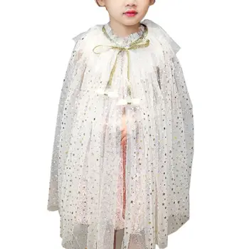 

Kids Girl Fairy Cape Princess Candy Color Glitter Star Sequins Cloak Tulle Shawl