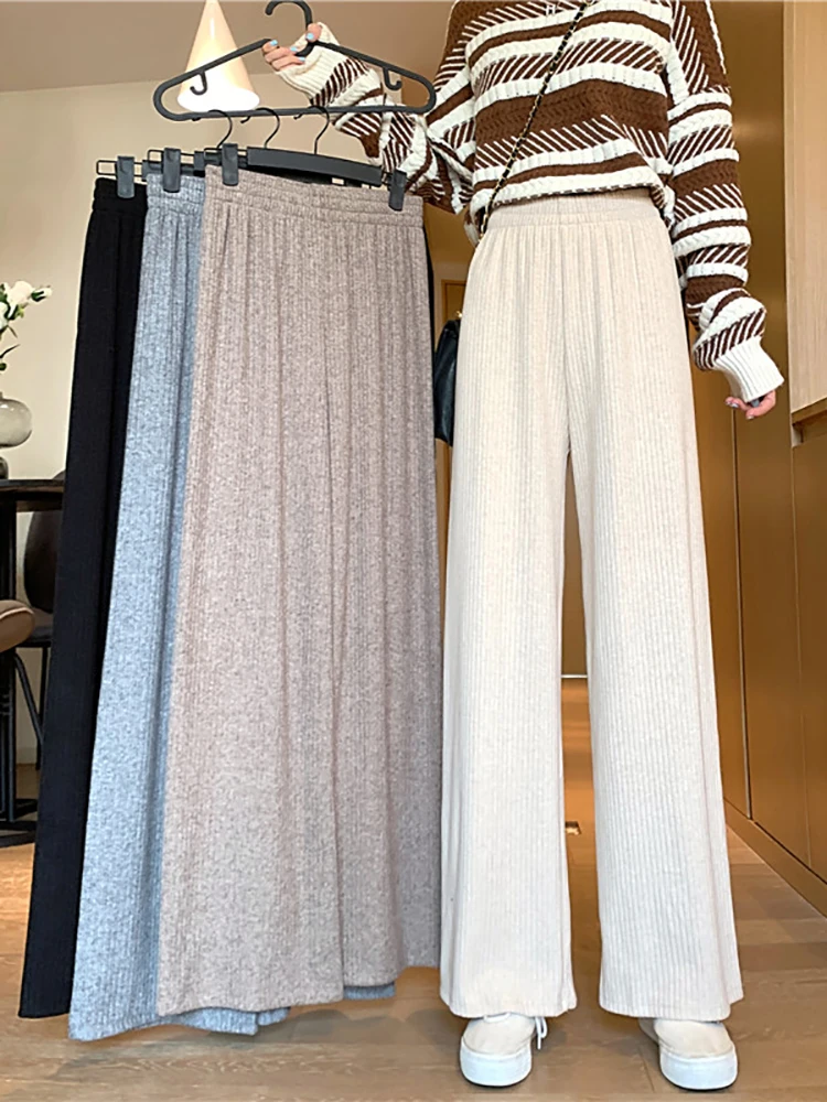

Knitted wide leg pants women's autumn and winter thickened casual granny pants show thin and versatile, high waisted and loose s