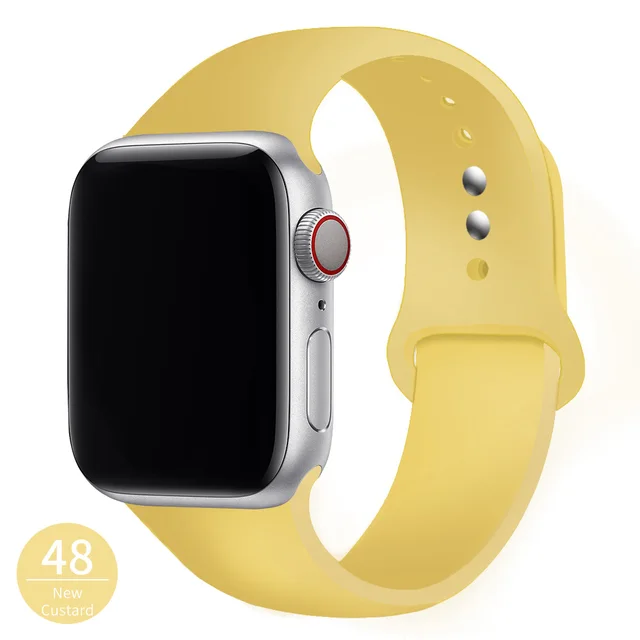 Silicone Strap For Apple Watch Band 42mm 45mm 38mm 44mm 40mm Smartwatch Rubber Sports Watchband Bracelet iWatch series 7 6se 5 4 New milk yellow