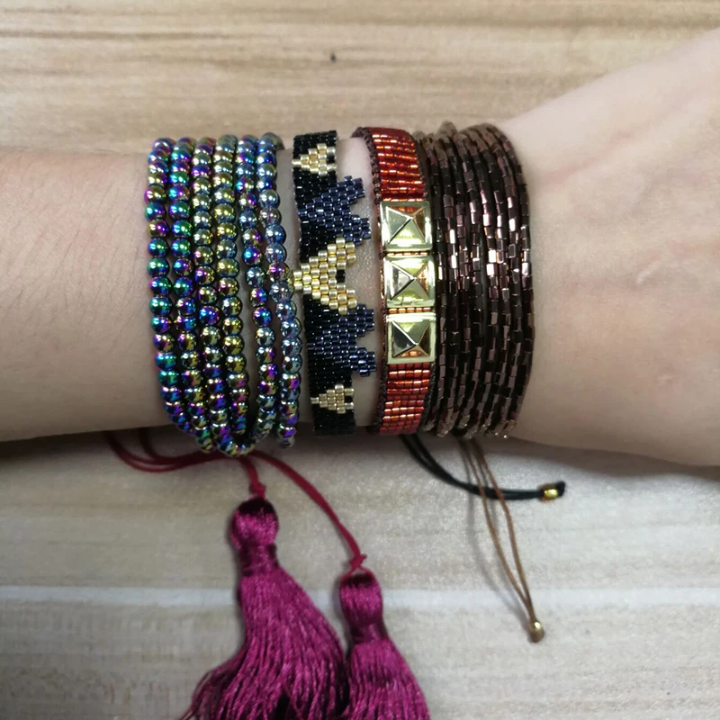 SHINUS BOHO Delica бусины браслеты MIYUKI Joyeria браслет для женщин многослойный с кисточкой ювелирные изделия браслет дружбы