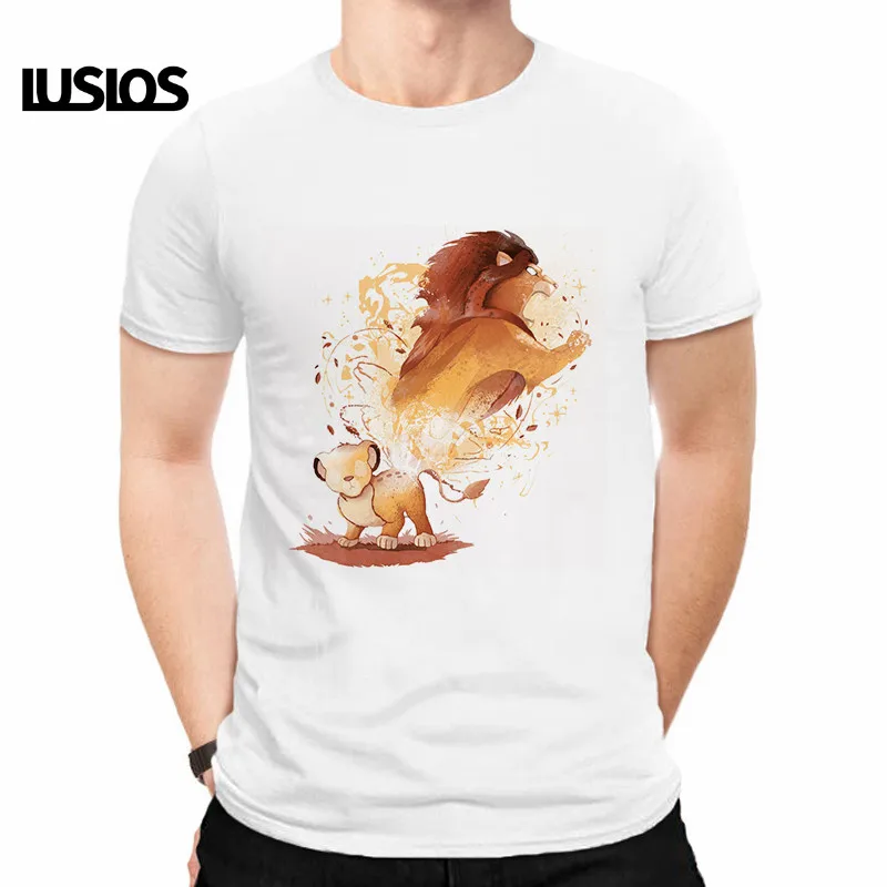 

LUSLOS Cartoon King Lion Print T Shirt for men Summer Short Sleeve Casual White Tee Shirts Homme Streetwear Cute HarajukT-shirts