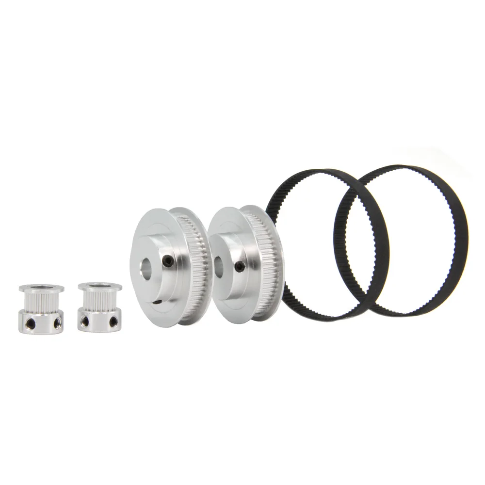 2PCS/Set GT2 Synchronous Wheel 20&60 Teeth 5/8/6.35/10mm Bore Aluminum Timing Pulley with 2PCS Length 200mm Width 6mm Belt