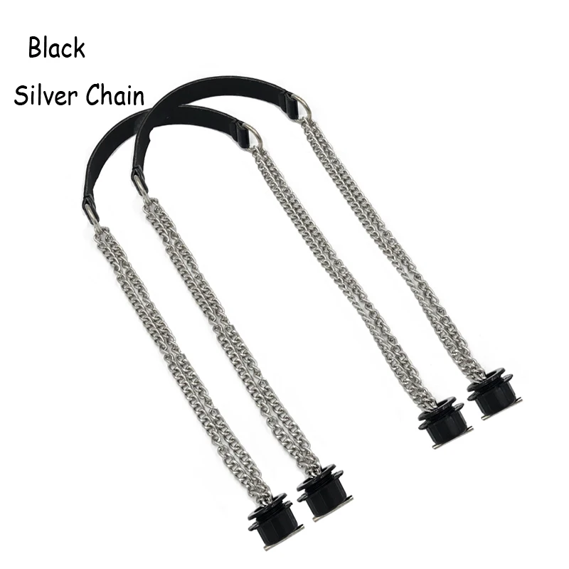 1 Pair Superfiber Leather Flat Handles  Handle Double Metal Chain for O Bag for EVA Obag Women Bag accessories 